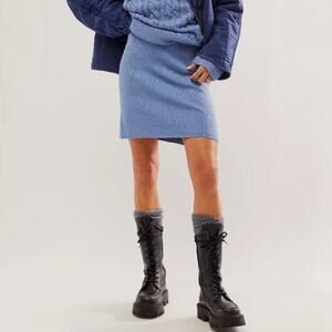 Free People Laurel Skirt Blue Ribbed Knit Mini Cornflower size Small Boho